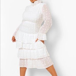 Plus Polka Dot Ruffle Tiered Midi Dress